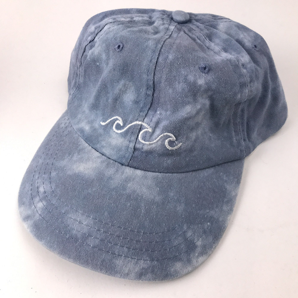Blue Revival tie dye pattern blue white with waves hat